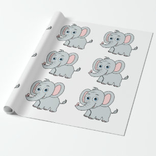 Papel De Presente Cor-de-rosa-branca e elefante de desenho azul de C