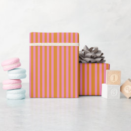 Papel De Presente Cor-de-rosa-branca e tiras laranja