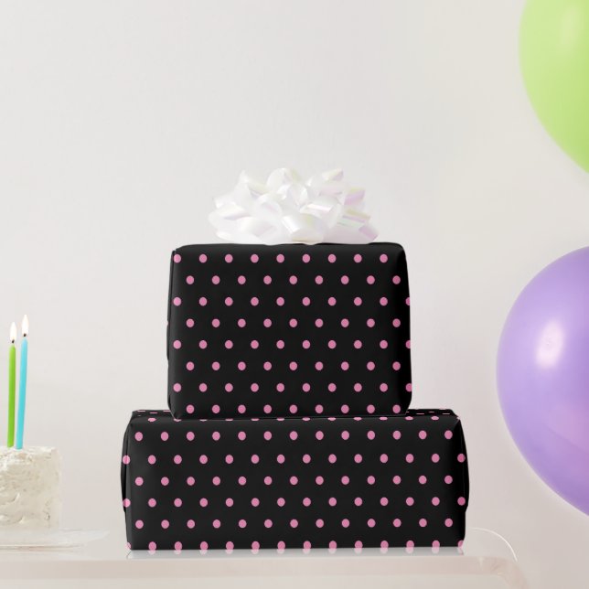 Papel De Presente Cor-de-rosa clássica Bolinhas preto (Presentes para festas)