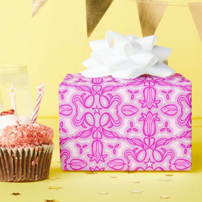 Papel De Presente Cor-de-rosa-damasco (Festa de aniversário)