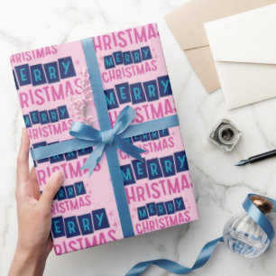 Papel De Presente Cor-de-rosa e azul, Padrão de Natal alegre sem cos