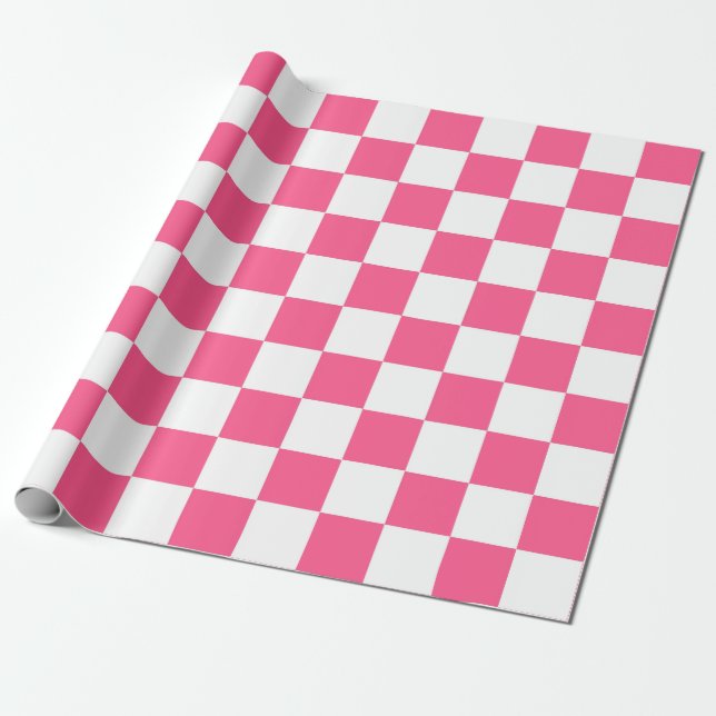 Papel De Presente Cor-de-rosa e branco quentes verificados (Desenrolado)