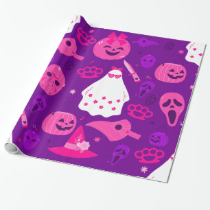 Papel De Presente cor-de-rosa-fantasma floral fofo de halloween