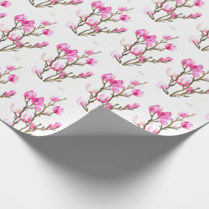Papel De Presente Cor de rosa Magnolia floral com aquarela elegante