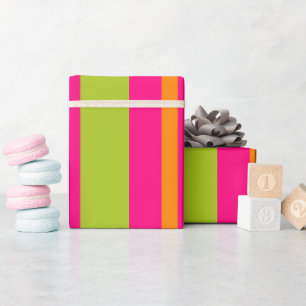 Papel De Presente Cor-de-rosa quente elegante, Verde limão, faixas l
