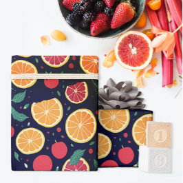 Papel De Presente Cor Difundida Citrus Grapefruit Orange Leaves Padr