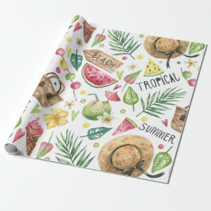 Papel De Presente Cor Feminina Relaxamento na Praia Colorida