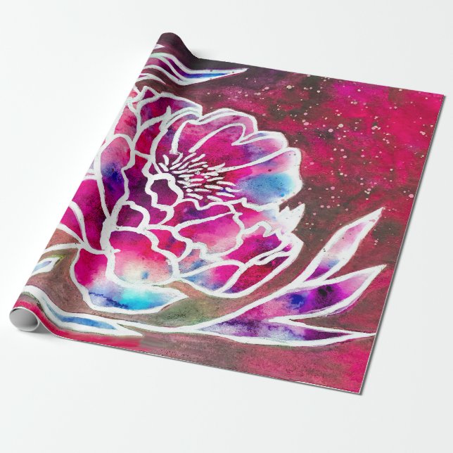 Papel De Presente Cor Floral Bonito, Rosa, Dahlia Girly (Desenrolado)