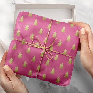 Papel De Presente Cor Negrito das Árvores de Natal Folha de Ouro Mod