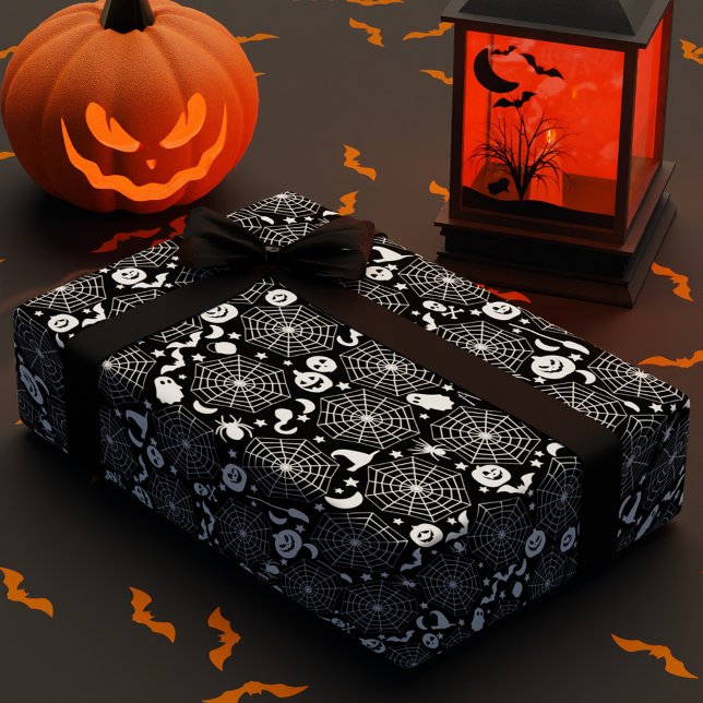 Papel De Presente Cor Personalizada de Halloween das Aranhas (Spiderwebs Halloween Custom Color Wrapping Paper)