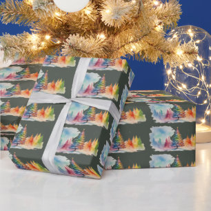 Papel De Presente Cor Verde do inverno Wonderland Watercolor