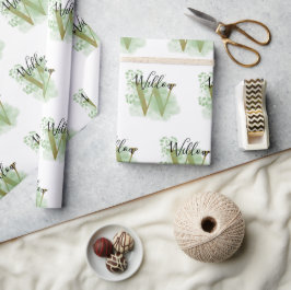 Papel De Presente Cor Verde Personalizada e Floral Inicial