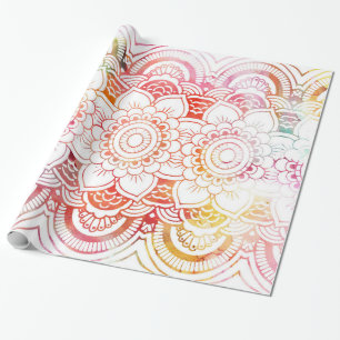 Papel De Presente Cora a mandala floral moderna da aguarela coral