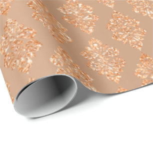 Papel De Presente Cora o damasco floral do cobre Dourado cor-de-rosa