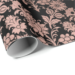 Papel De Presente Cora o preto floral Dourado Metalliic do pó do