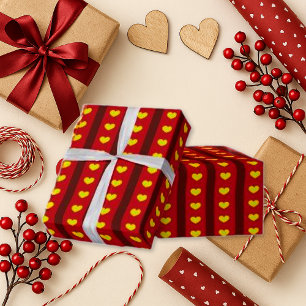 Papel De Presente Coração Amarelo - Stripe Vermelho Negrito Romântic