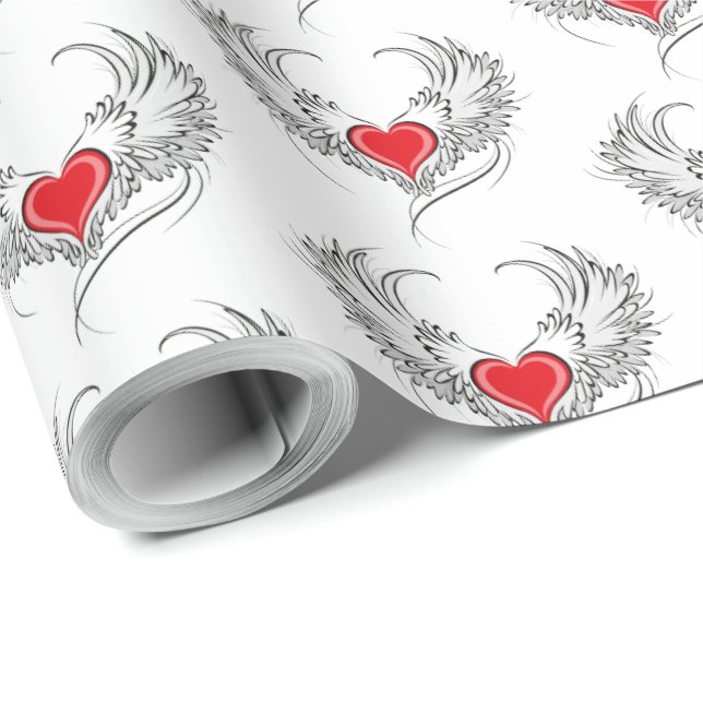 Papel De Presente Coração Anjo Vermelho com asas (Ponta do rolo)