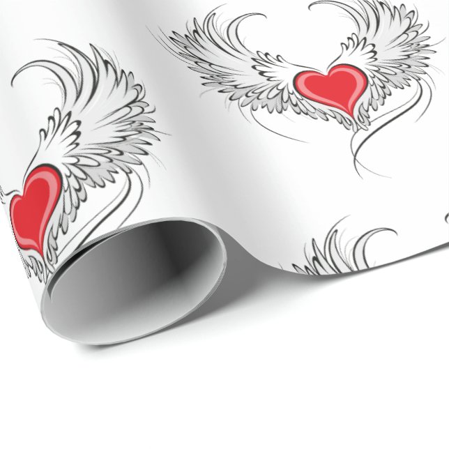 Papel De Presente Coração Anjo Vermelho com asas (Ponta do rolo)