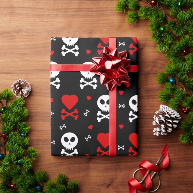 Papel De Presente Coração Crânio E Crossbones (Presente de Natal)
