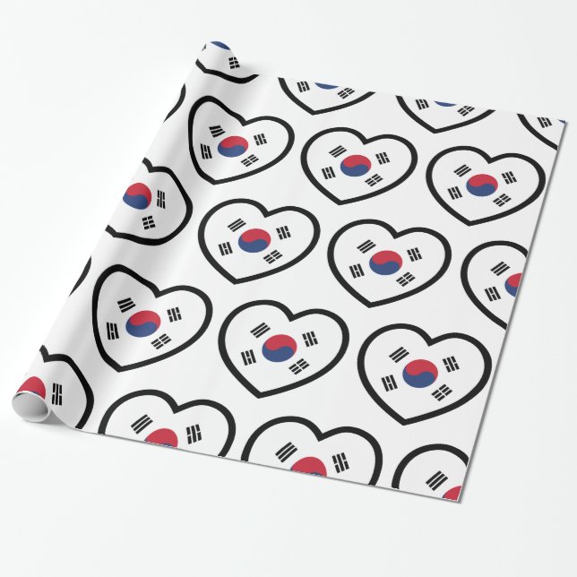 Papel De Presente Coração da Bandeira da Coreia do Sul (Desenrolado)