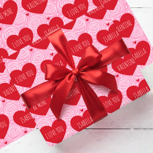Papel De Presente Coração de Amor Fofo Texto Personalizado Dia dos N