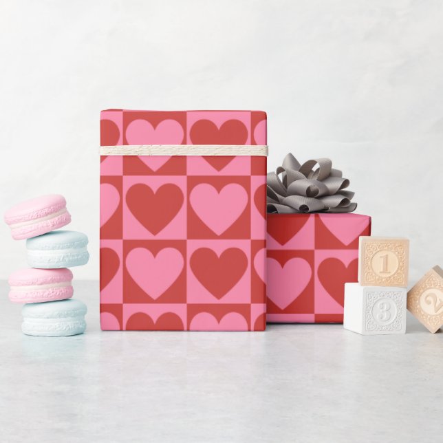 Papel De Presente Coração de Amor Vermelho e Rosa (Chá de bebê)