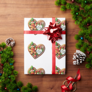 Papel De Presente Coração de Biscoitos de Rosquinha de Natal Feliz