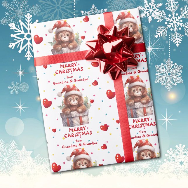 Papel De Presente Coração de Confete Orangotango Macaco Netos Feriad (Criador carregado)
