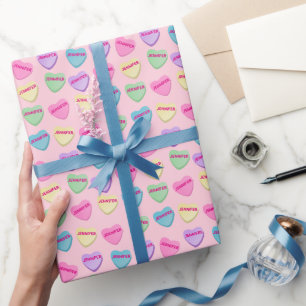 Papel De Presente Coração de Conversação de Doces de Nome Personaliz