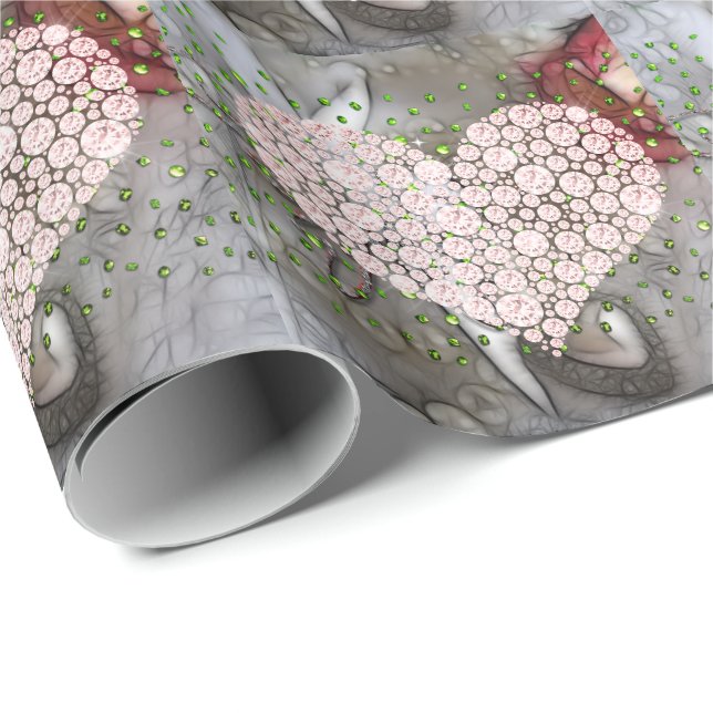 Papel De Presente Coração de Diamante Rosa (Ponta do rolo)