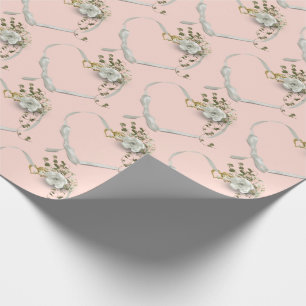 Papel De Presente coração de fita de casamento com rosa e buquê de m