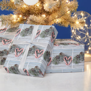 Papel De Presente Coração de Natal de Cana-de-Açúcar e Pinheiro