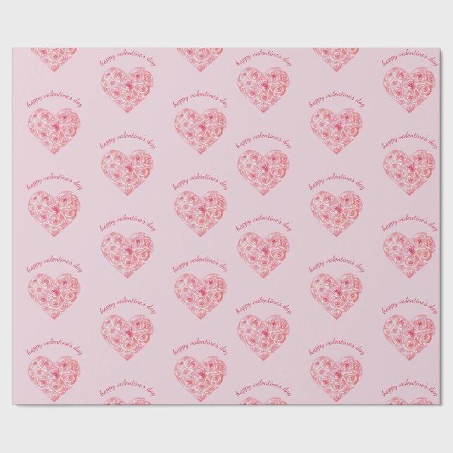 Papel De Presente Coração de Rosa em Aquarela Personalizado Dia dos  (Barra)