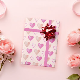 Papel De Presente Coração de São Valentim Cor-de-Rosa Fofo Aquarela