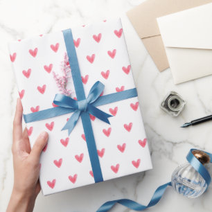 Papel De Presente Coração de São Valentim Vermelho Pálido em Branco