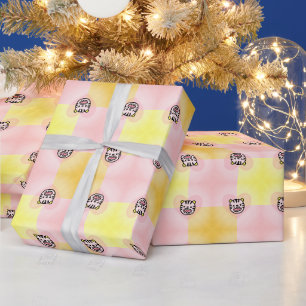 PAPEL DE PRESENTE CORAÇÃO DE TIGRE ROSA FOFO AMARELO