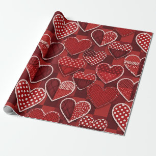 Papel De Presente Coração de Valência Moderno Vermelho Preto Branco