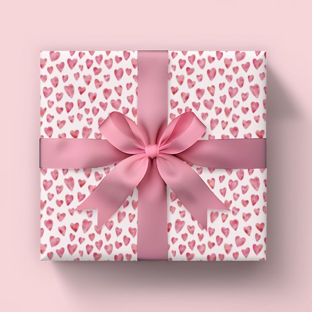 Papel De Presente Coração do Namorados rosa (Pink watercolor love heart wrapping paper for Valentines Day, engagement gifts & wedding gifts)