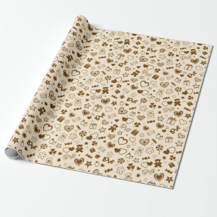 Papel De Presente Coração Dourada de Amor Moderno e Elegante