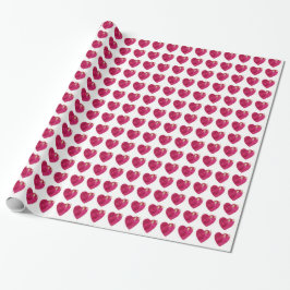 Papel de Presente Coração em Aquarela Rosa e Borbo