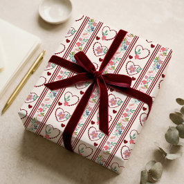 Papel De Presente Coração Floral Elegante Dia dos Namorados Vintage