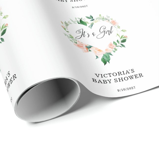 Papel De Presente Coração Floral Rosa Esbranquiçado (Ponta do rolo)