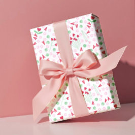 Papel De Presente Coração Florido Prado em Branco – Rosa e Vermelho