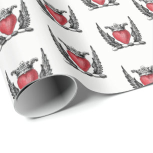 Papel De Presente Coração Heráldico com Casaco de Asas de Armamen