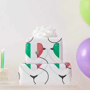 Papel De Presente Coração Italiano com Estetoscópio de Saúde