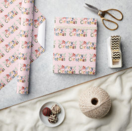 Papel De Presente Coração Moderna Colorida Feliz Natal Rosa