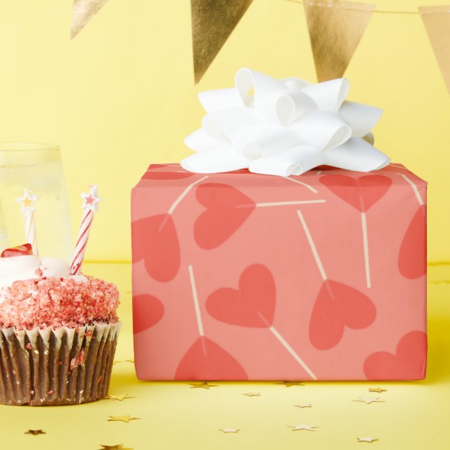Papel De Presente Coração Moldado Por Lollipop Suckers Vermelho Rosa (Festa de aniversário)