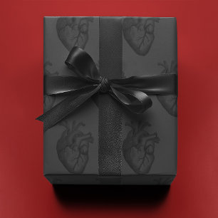 Papel De Presente Coração na Cinza  