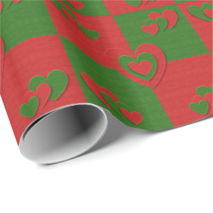 Papel De Presente Coração nas Cores de Natal Olho Verde Vermelho