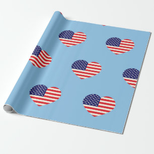 Papel De Presente Coração Patriótico Bandeira Americana